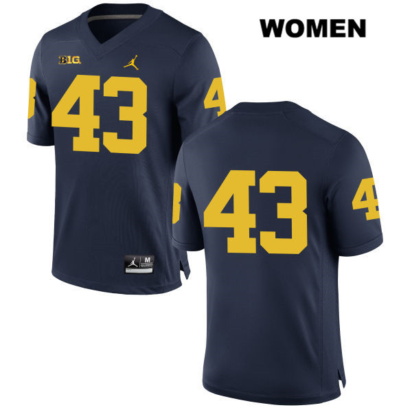 Women's NCAA Michigan Wolverines Eric Kim #43 No Name Navy Jordan Brand Authentic Stitched Football College Jersey KH25R28TL